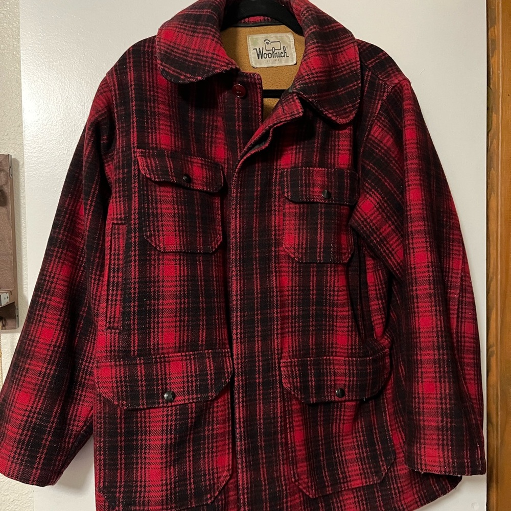 Vintage Woolrich Men's Black and Red Checkered Jacket